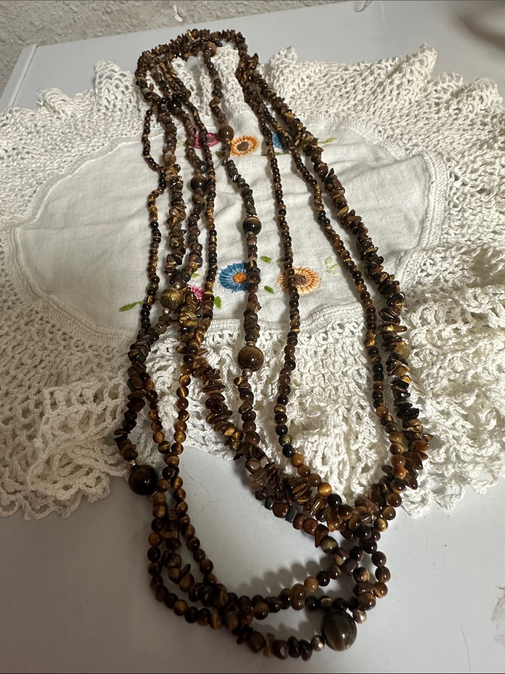 Multi-Strand Brown Tiger's Eye Beaded Necklace